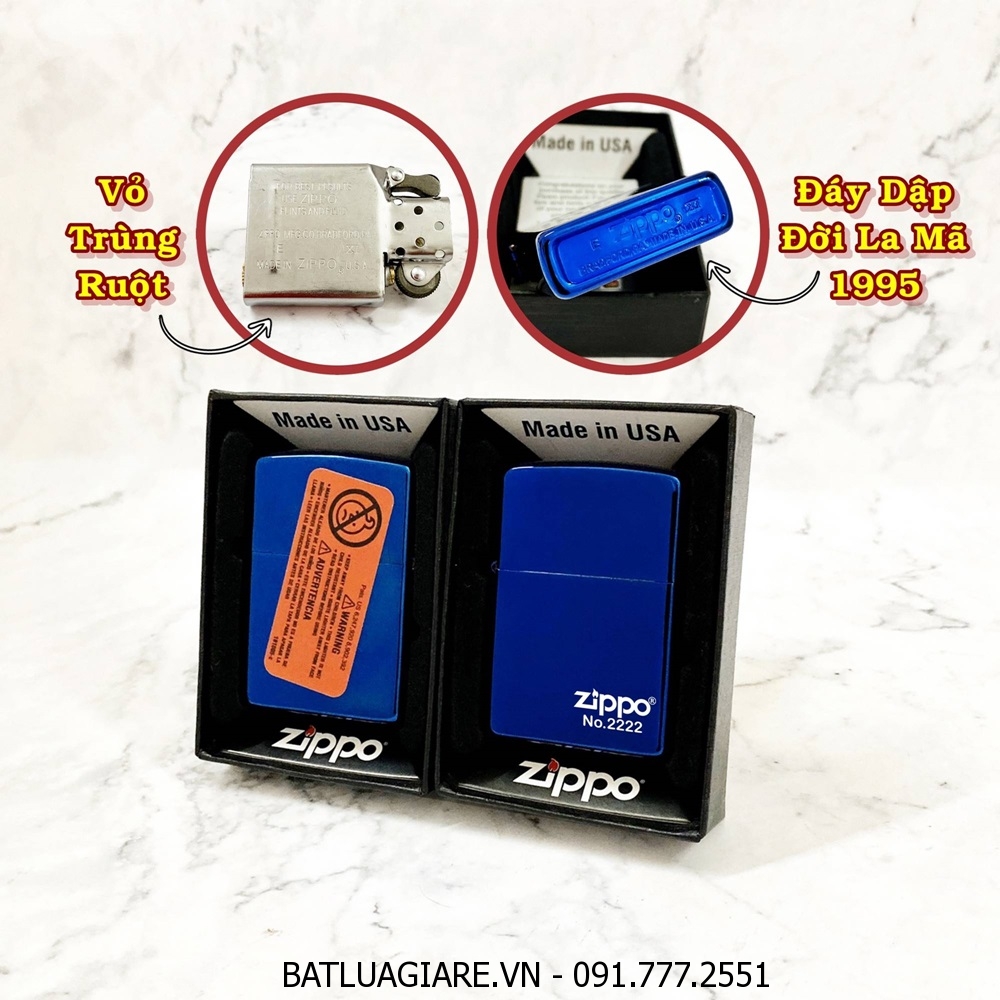 BẬT LỬA ZIPPO MỸ TRƠN BÓNG SỐ TỨ QUÝ - ĐỜI LA MÃ 1995 - RUỘT USA (CÓ TEM ĐỎ) - (XÀI XĂNG) #XANH