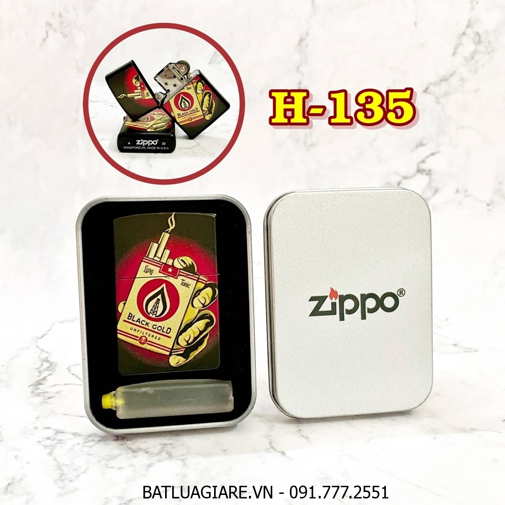 BẬT LỬA ZIPPO SƠN TĨNH ĐIỆN 2 MẶT KIỂU VINTAGE (CÓ MỘC ĐÁY) - (HỘP THIẾC KÈM XĂNG) H-135