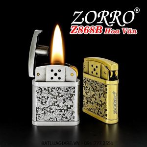 BẬT LỬA XĂNG ĐÁ ZORRO Z868B HÌNH HOA VĂN - (XÀI XĂNG)