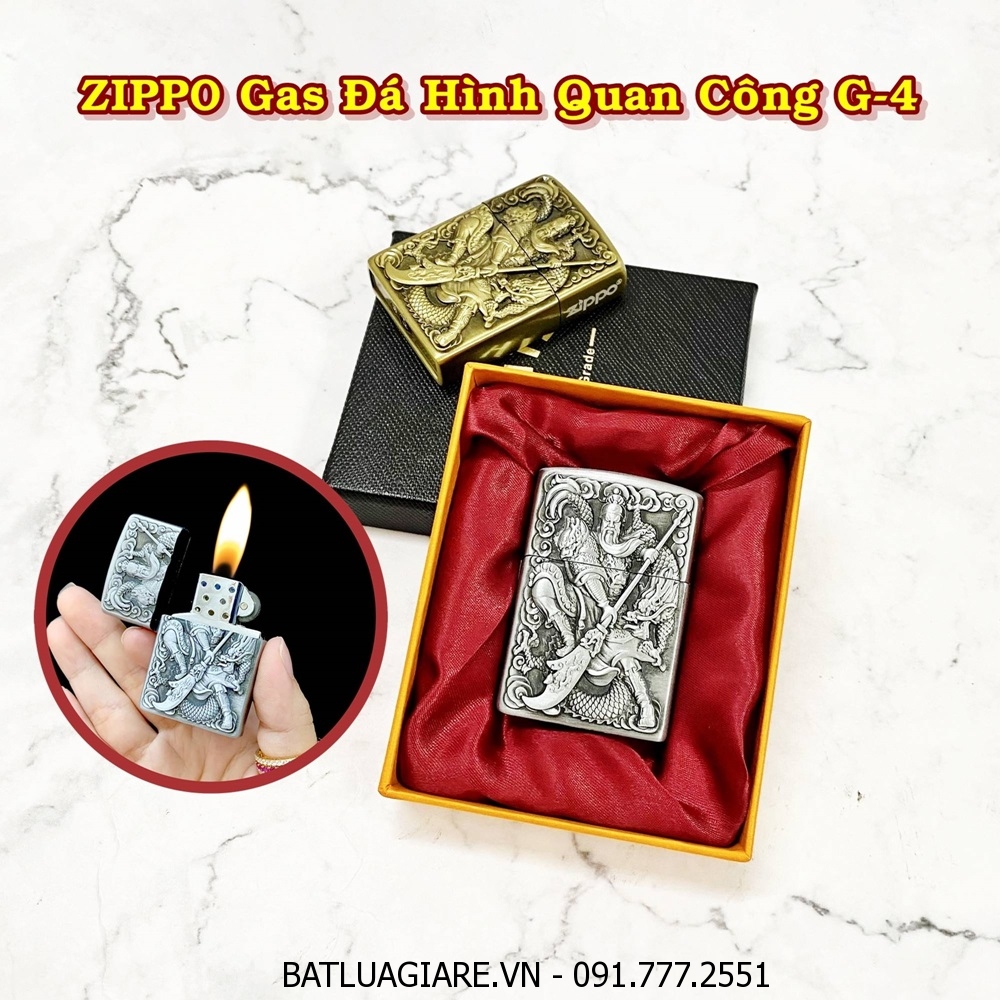 BẬT LỬA ZIPPO GAS ĐÁ HÌNH QUAN CÔNG G-4 (CÓ HỘP) - (XÀI GAS)