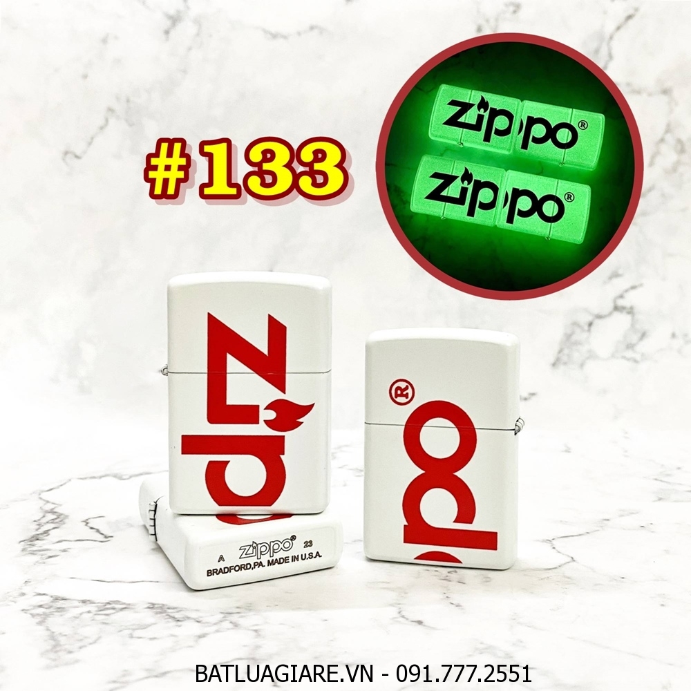 BẬT LỬA ZIPPO SƠN TĨNH ĐIỆN 2 MẶT LOGO ZIPPO ĐỎ - DẠ QUANG HÚT ÁNH SÁNG (CÓ MỘC ĐÁY) - (XÀI XĂNG) #133