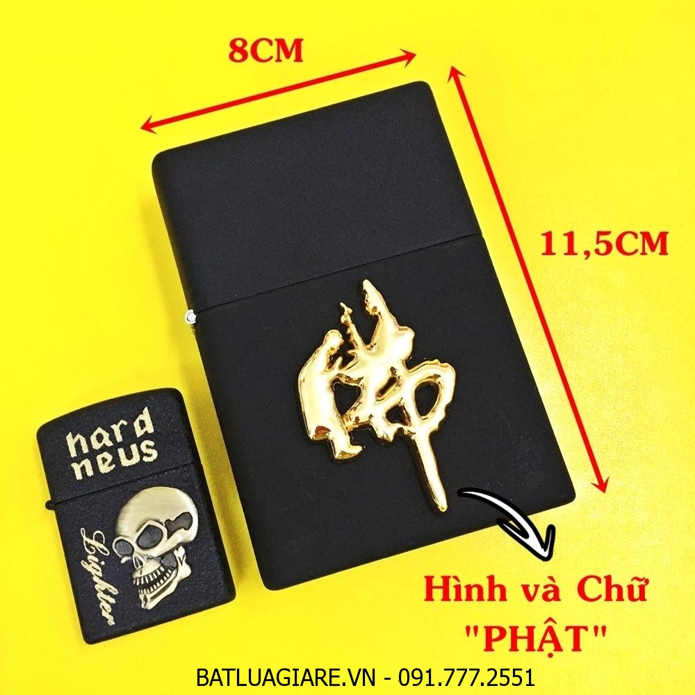 BẬT LỬA ZIPPO KHỔNG LỒ ĐEN NHÁM HÌNH PHẬT (SIZE: 8CM X 11,5CM) NẶNG: 500GAM - (XÀI XĂNG)