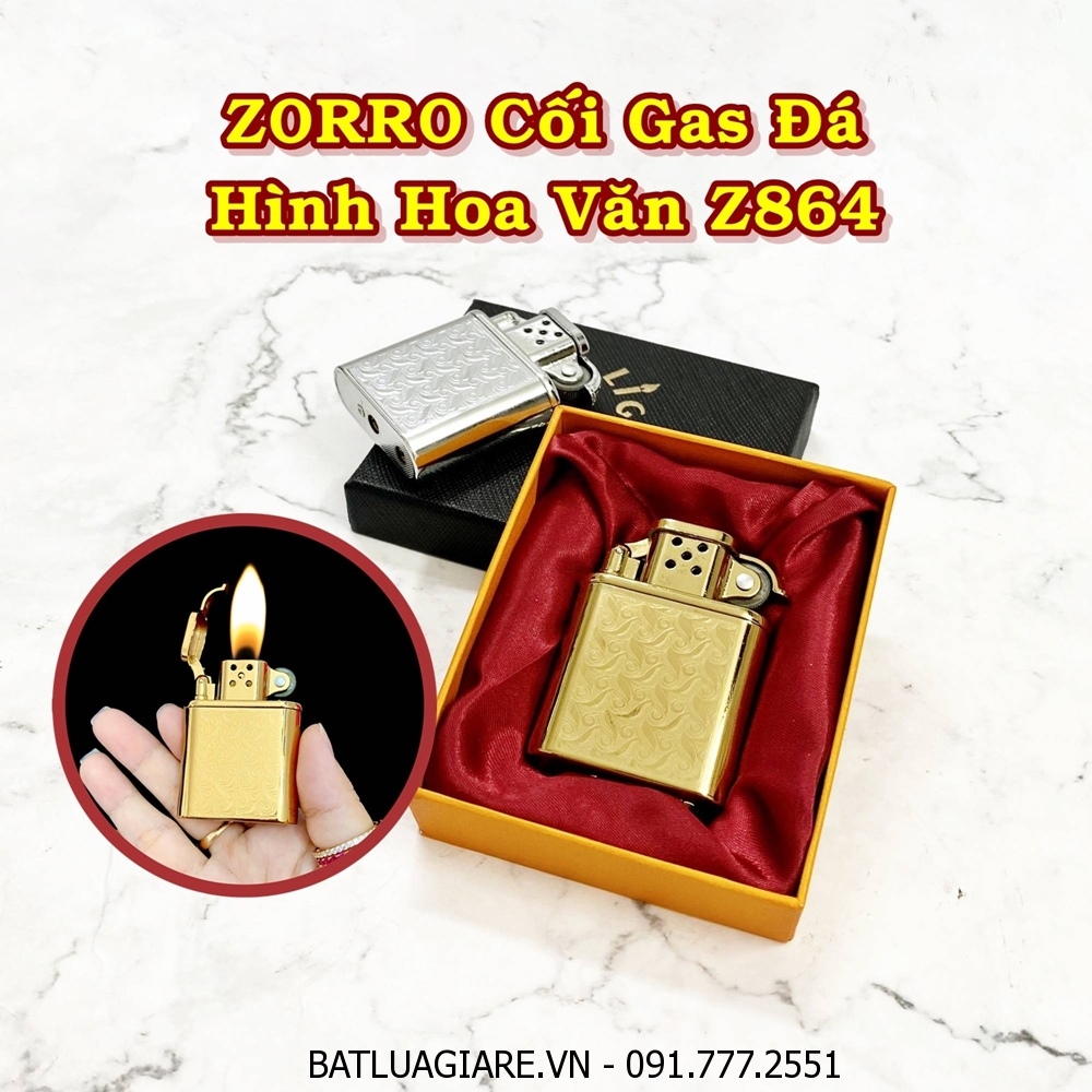 BẬT LỬA ZORRO CỐI GAS ĐÁ HÌNH HOA VĂN Z864 (CÓ HỘP) - (XÀI GAS)