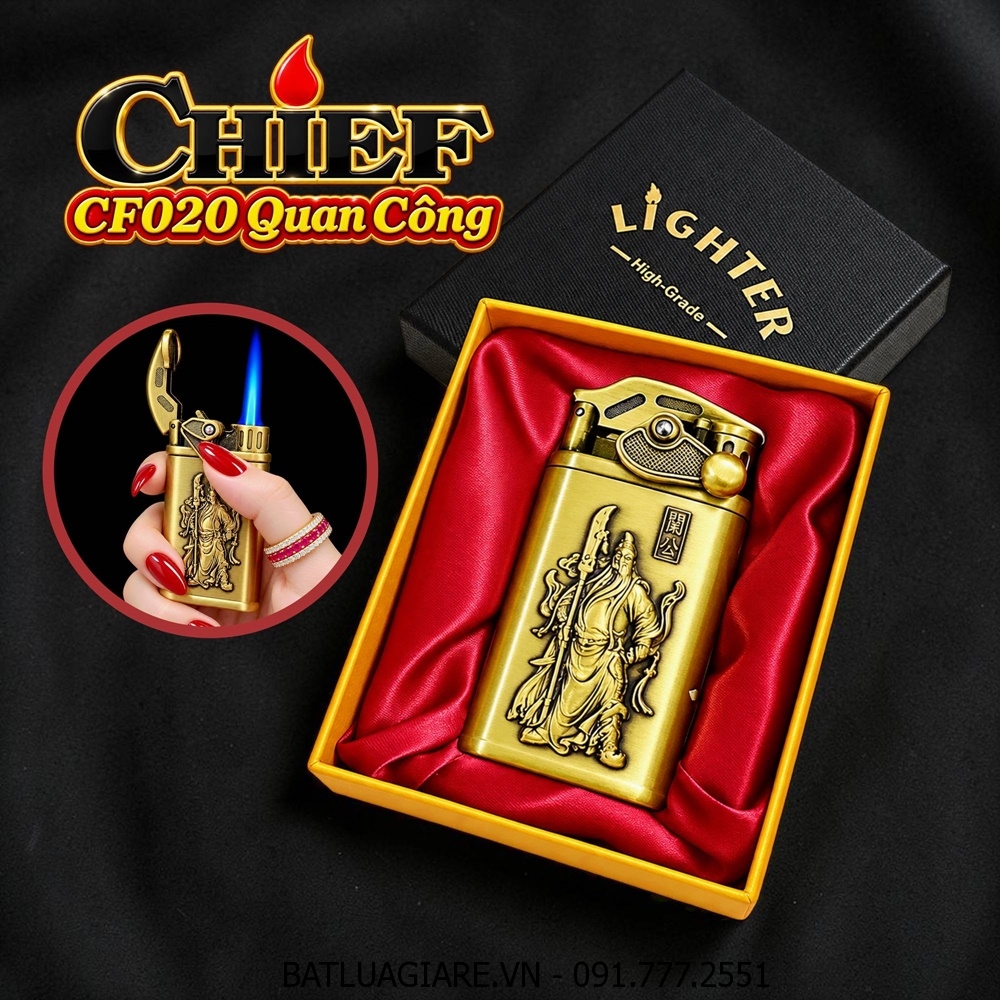 BẬT LỬA KHÈ CHIEF CF020A BÚNG TAY ĐÁNH LỬA HÌNH QUAN CÔNG (CÓ HỘP) - (XÀI GAS)